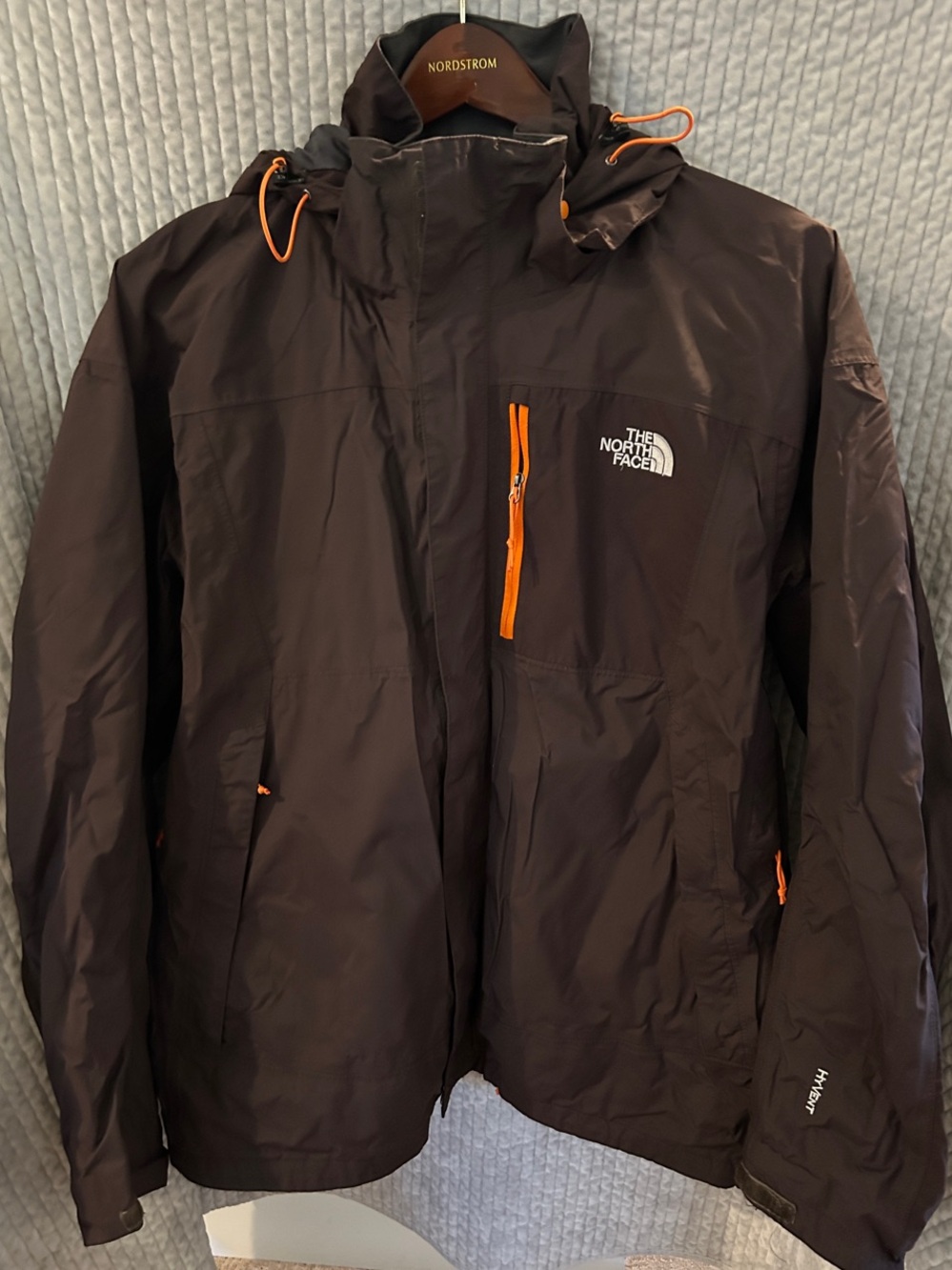 The North Face Brown Rain Jacket with Orange Trim